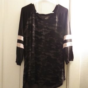 Black Camo Baseball Tee w/ Baby Pink Accents